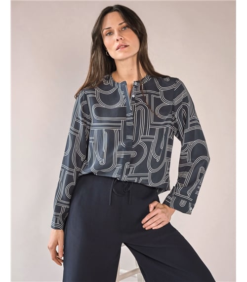 Silk Collarless Shirt