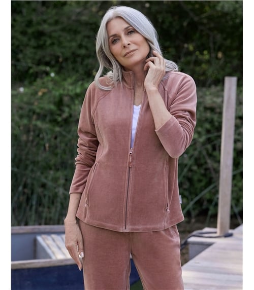 Fern Velour Zip Through Sweatshirt