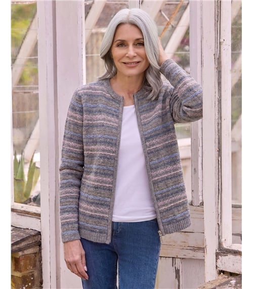 Zip Through Textured Cardigan