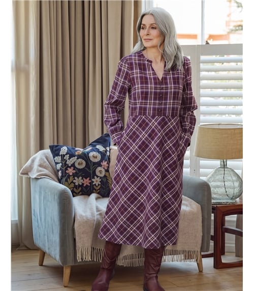 Frill Neck Cut About Check Dress