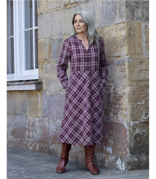 Frill Neck Cut About Check Dress