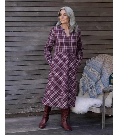 Frill Neck Cut About Check Dress