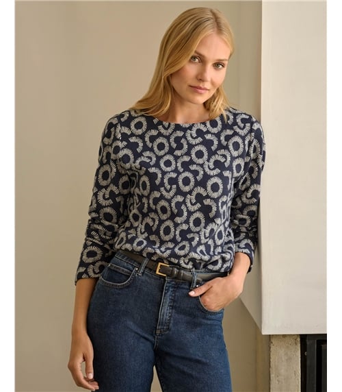 Jersey Jacquard Boat Neck Top