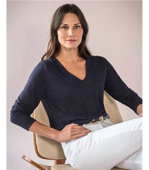 Super Soft Panel V Neck Jersey Top