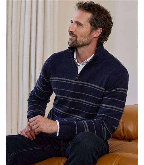 Wool Fine Stripe 1/2 Zip Sweater