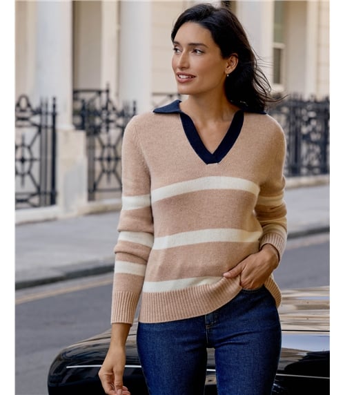 Wool Cashmere Striped Collar Sweater