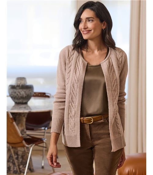 Wool Cashmere Mid Length Cable Cardigan