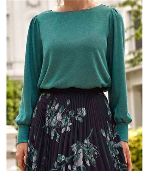 Sparkle Jersey Balloon Sleeve Top
