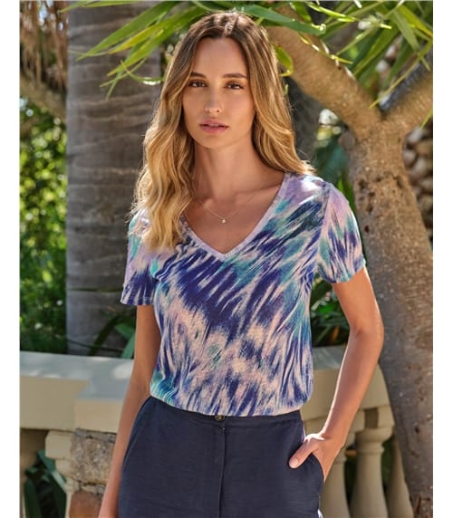 Linen V Neck Short Sleeve T-Shirt