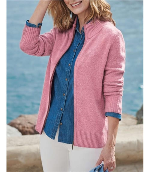 Strickjacke mit Reißverschluss aus Lammwolle für Damen