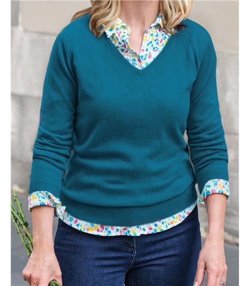 Pull à col V - Femme - Cachemire & Mérinos