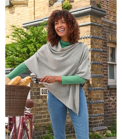 Cashmere Merino Blend Button Poncho
