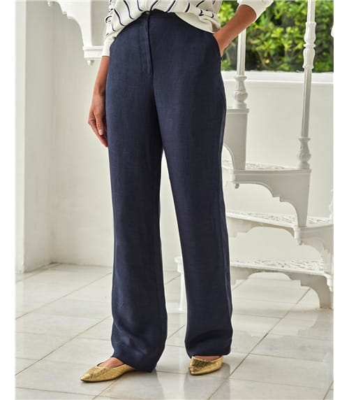 Linen Blend Wide Leg Trousers