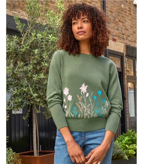 Floral Embroidered Hem Jumper