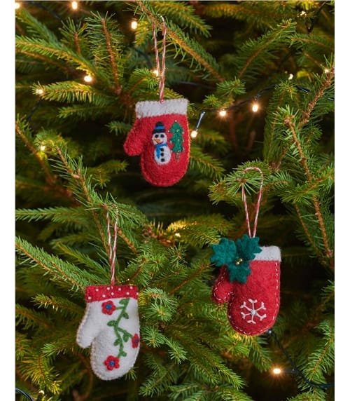 Trio of Felt Mini Mittens Christmas Decoration