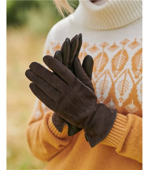 Женские перчатки из замши и кожи
