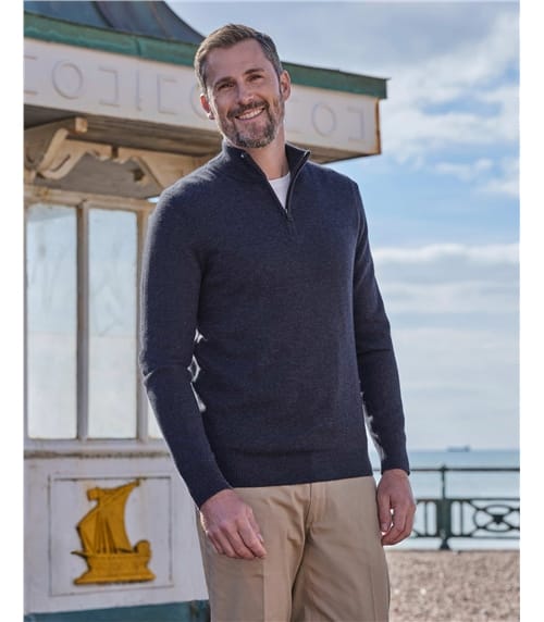 Cashmere and Merino Zip Neck Jumper