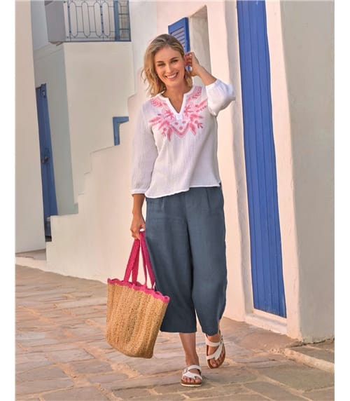 Elastic Back Linen Culottes