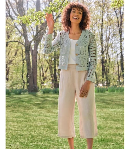 Leinen-Culottes mit elastischem Rückenbund