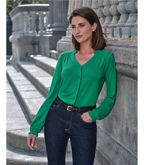 Frill Open Neck Jersey Top