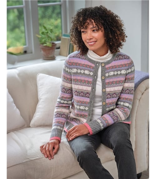 Floral and Sheep Repeat Fairisle Cardigan
