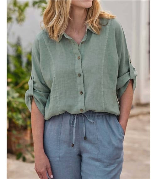 Princess Seam Button Through Linen Shirt