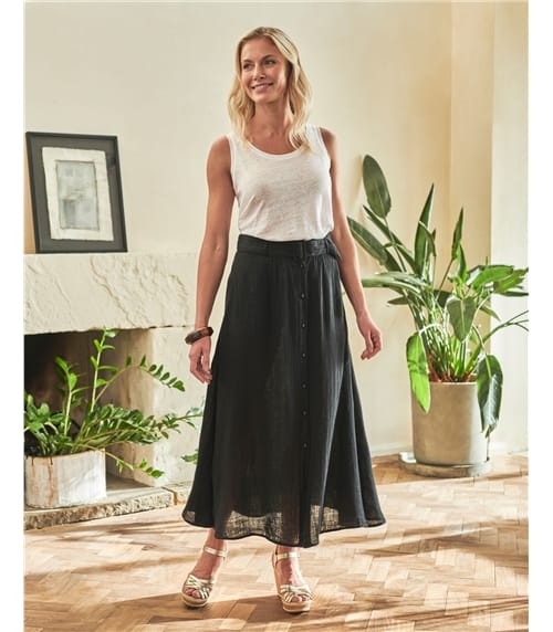 Lightweight Linen Button Skirt