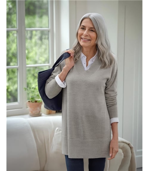 Cashmere Merino Deep V Neck Tunic