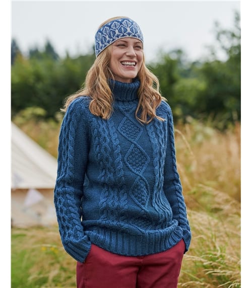 Pullover mit Aran-Zopfmuster und Rollkragen aus reiner Wolle für Damen