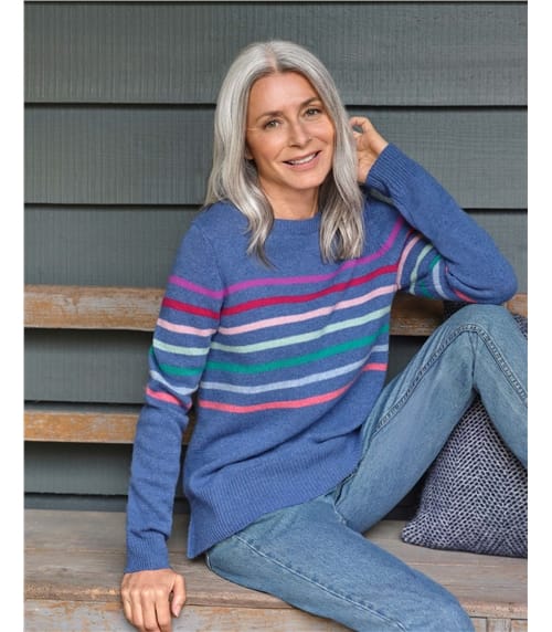 Pullover mit mehrfarbigen Streifen aus Lammwolle