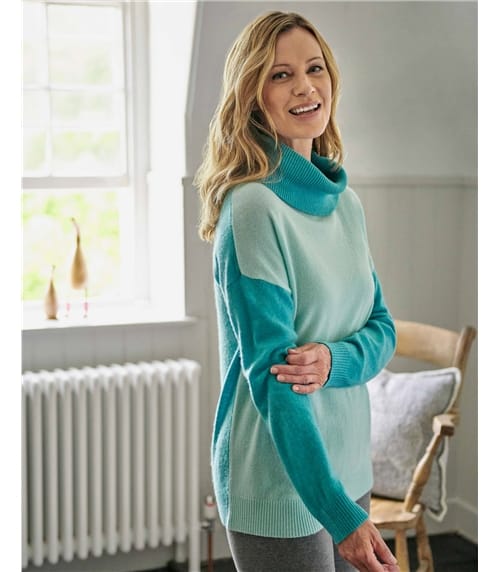 Pullover mit Wasserfallausschnitt und Farbblöcken für Damen
