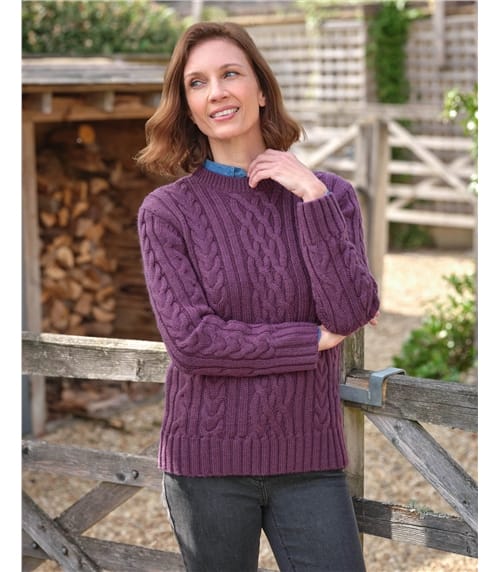 Aran-Pullover aus reiner Wolle mit Rundhalsausschnitt für Damen