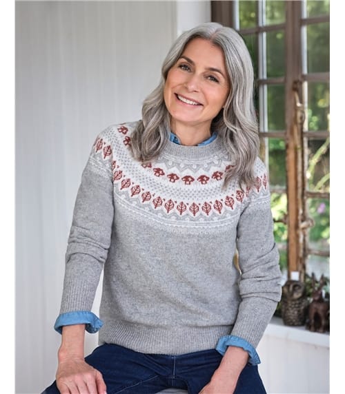 Pullover mit Pilz-Fairisle-Muster 