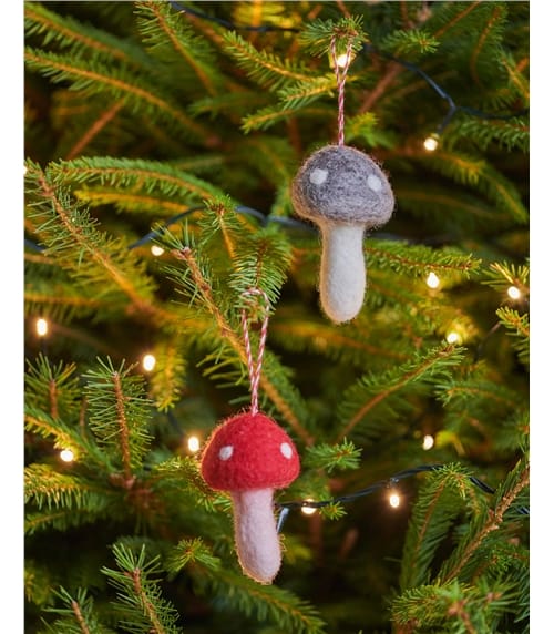 Felted Mushroom 2 Pack Hanging Christmas Decorations