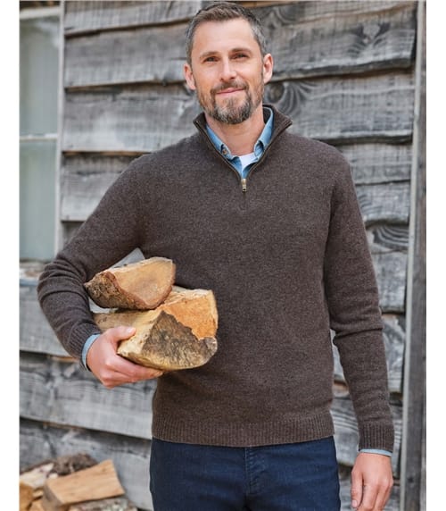 Mens Lambswool Zip Neck Sweater