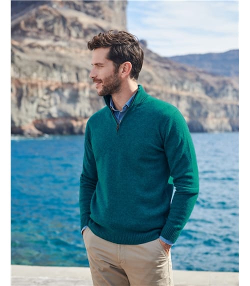 Мужской свитер с воротником на молнии из натуральной шерсти ягненка