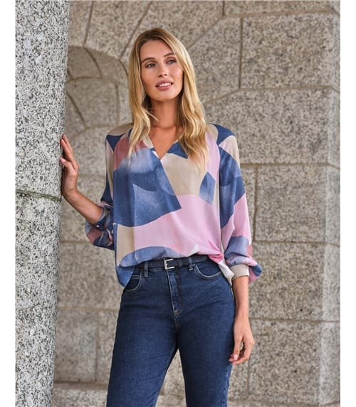 Ruffle Edge Notch Blouse