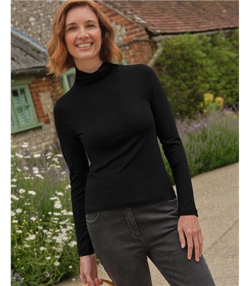 Jersey Slim Polo Neck Top