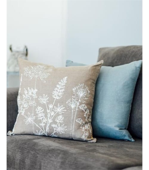 Floral Linen Cushion Cover with Feather Pad