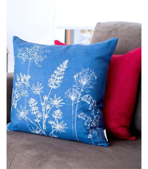 Floral Linen Cushion Cover with Feather Pad