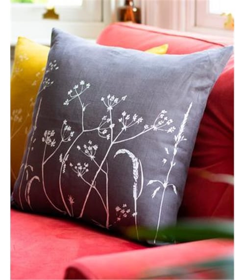 Hedgerow Floral Linen Cushion Cover with Feather Pad