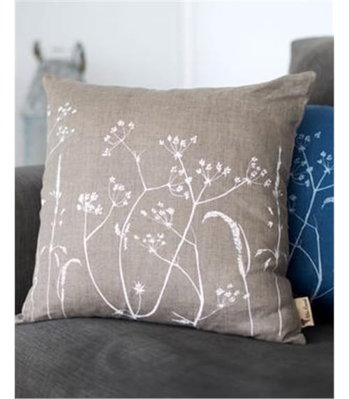 Hedgerow Floral Linen Cushion Cover with Feather Pad
