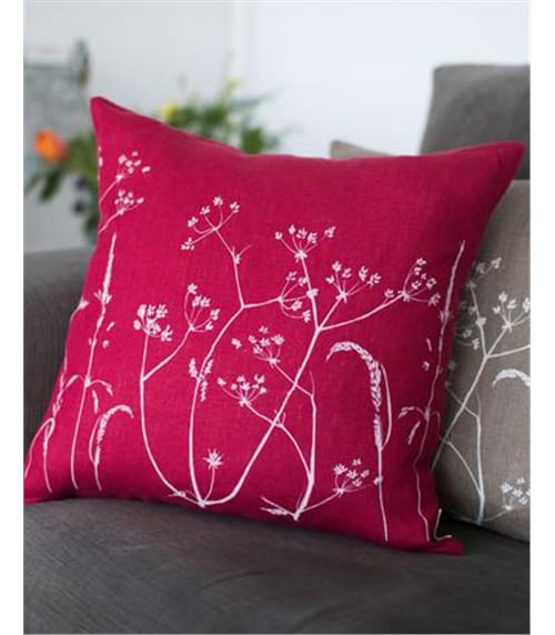 Hedgerow Floral Linen Cushion Cover with Feather Pad