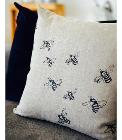 Bee Linen Cushion Cover with Feather Pad