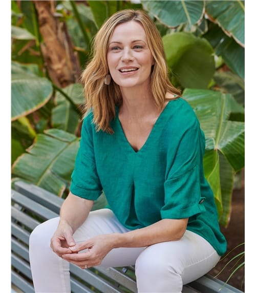Linen Pleat Front Top