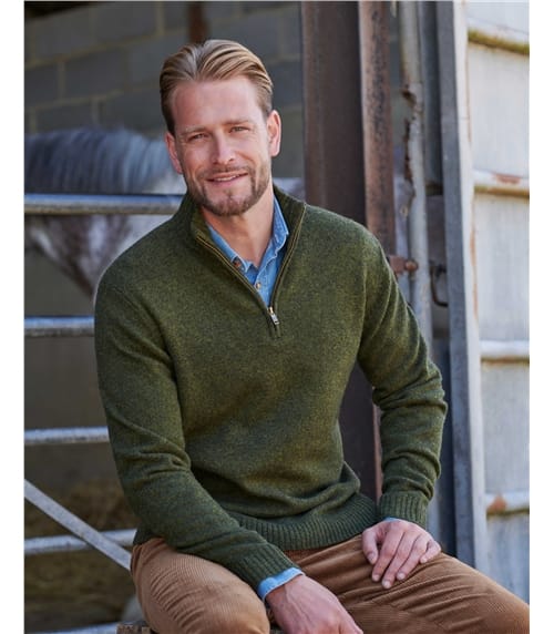 Мужской свитер с воротником на молнии из натуральной шерсти ягненка