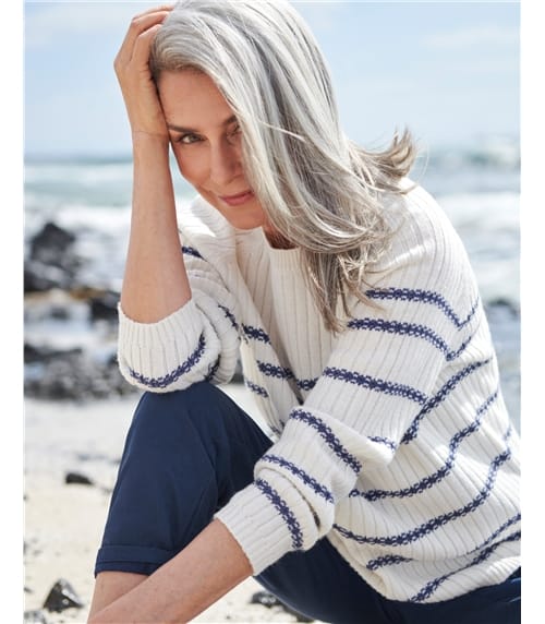 Bretonischer Streifen-Pullover mit Wellenmuster