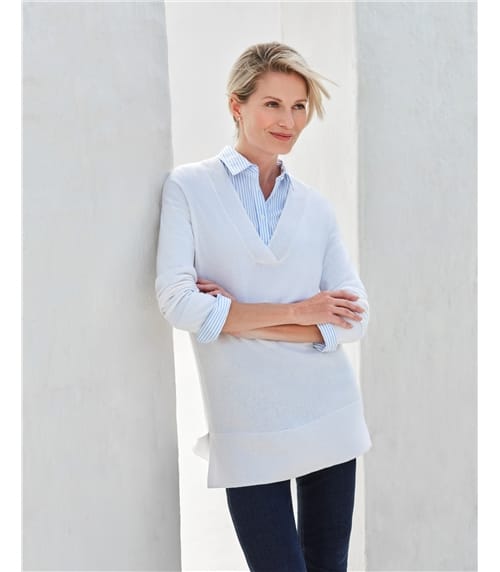 Wool Cashmere V Neck Longline Sweater
