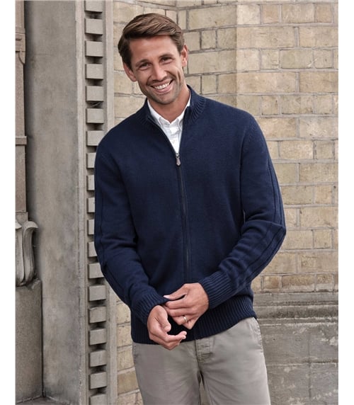 Wool Cashmere Ribbed Zip Through