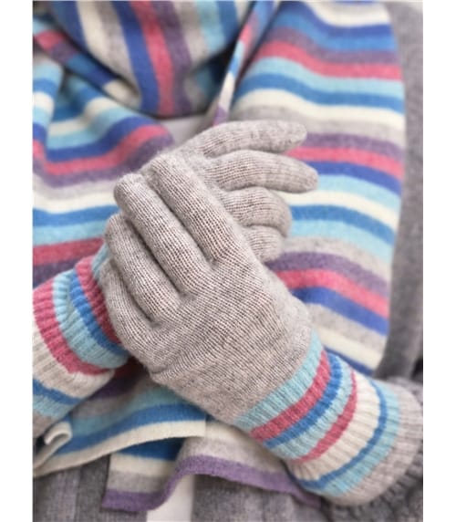 Handschuhe mit Regenbogen-Streifen aus Lammwolle